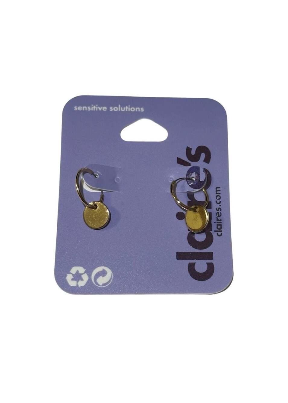 Claire's Sensitive Solutions Gold Tone Hoop Earrings with Disc Charm